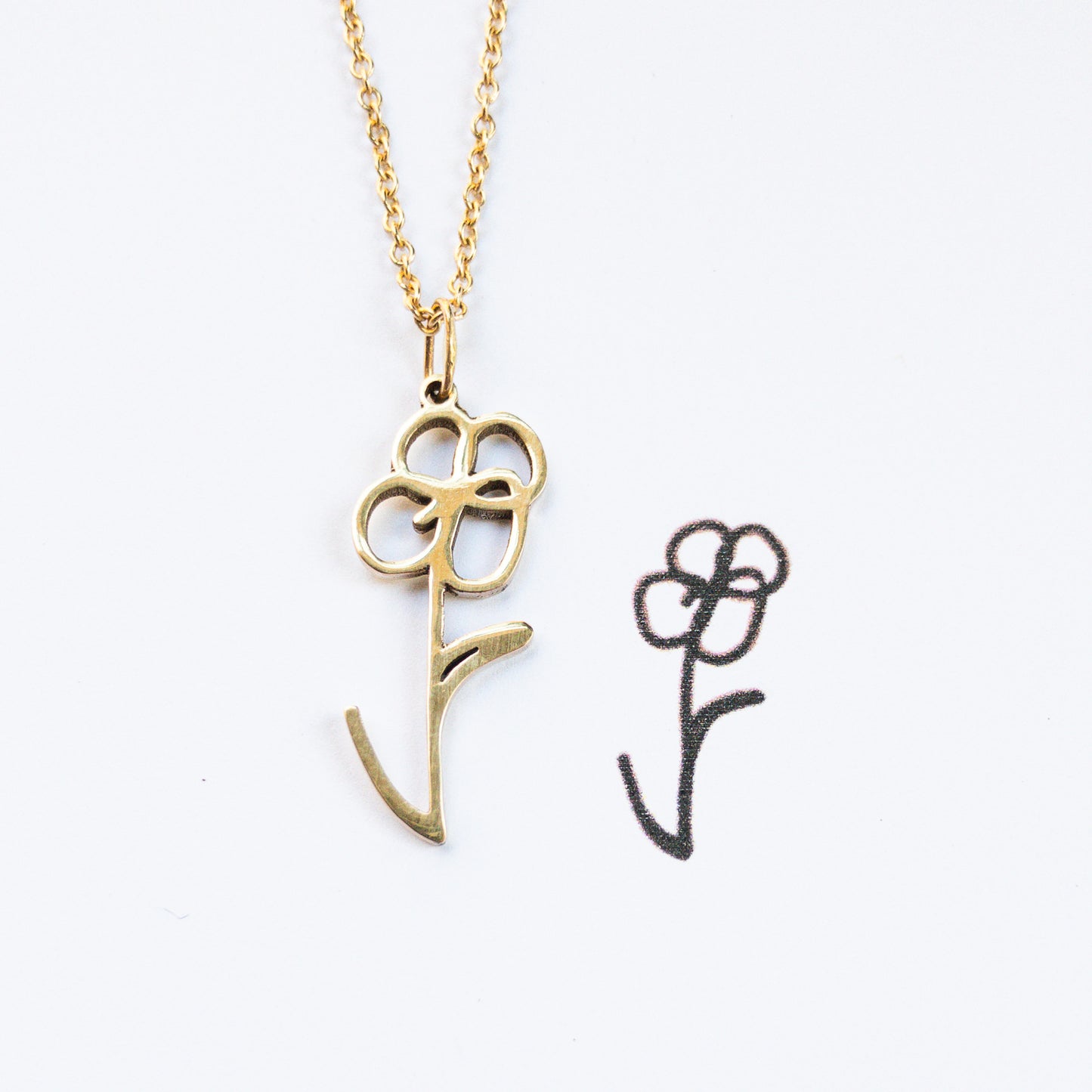 Custom Handwriting Drawing Necklace in 14k Gold